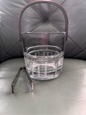 RARE Miller Rogaska Crystal Glass Ice Bucket with Silver-Toned Handle and Tongs